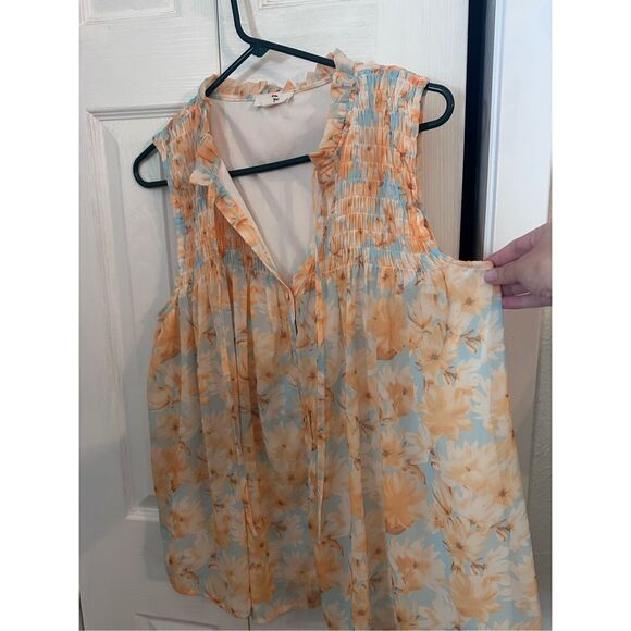 Entro Women's Floral Sleeveless Tie-Neck Boho Blouse Multicolor Size Large - Picture 2 of 10